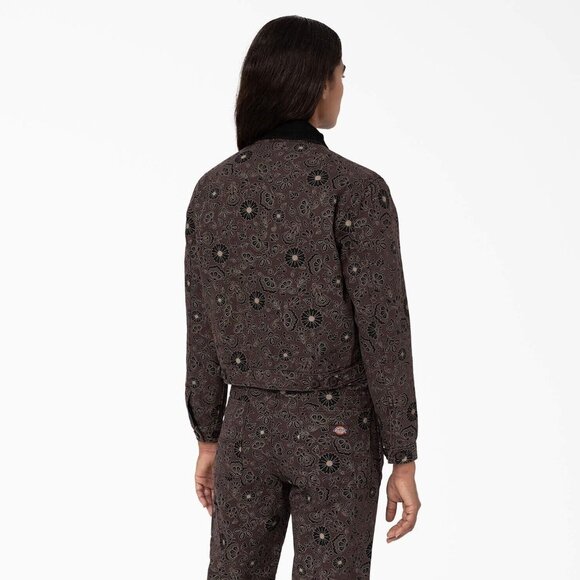 NWT DICKIES Ellis Floral Print Duck Brown Canvas Cropped Jacket Sz Small - Picture 4 of 9